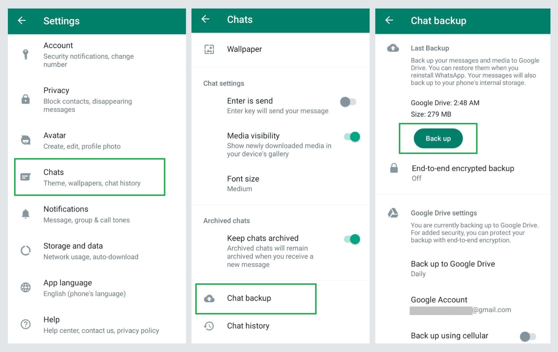 WhatsApp Chat Backup Settings